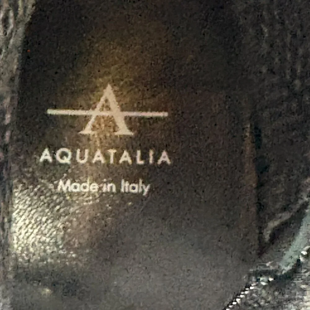 Aquatalia Heidy Black Leather Shearling Waterproof Wedge Booties‎